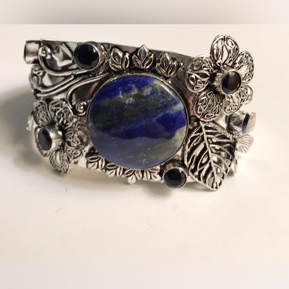 Sodalite Tanzanite Stamped 925 Sterling Silver Cuff Bracelet